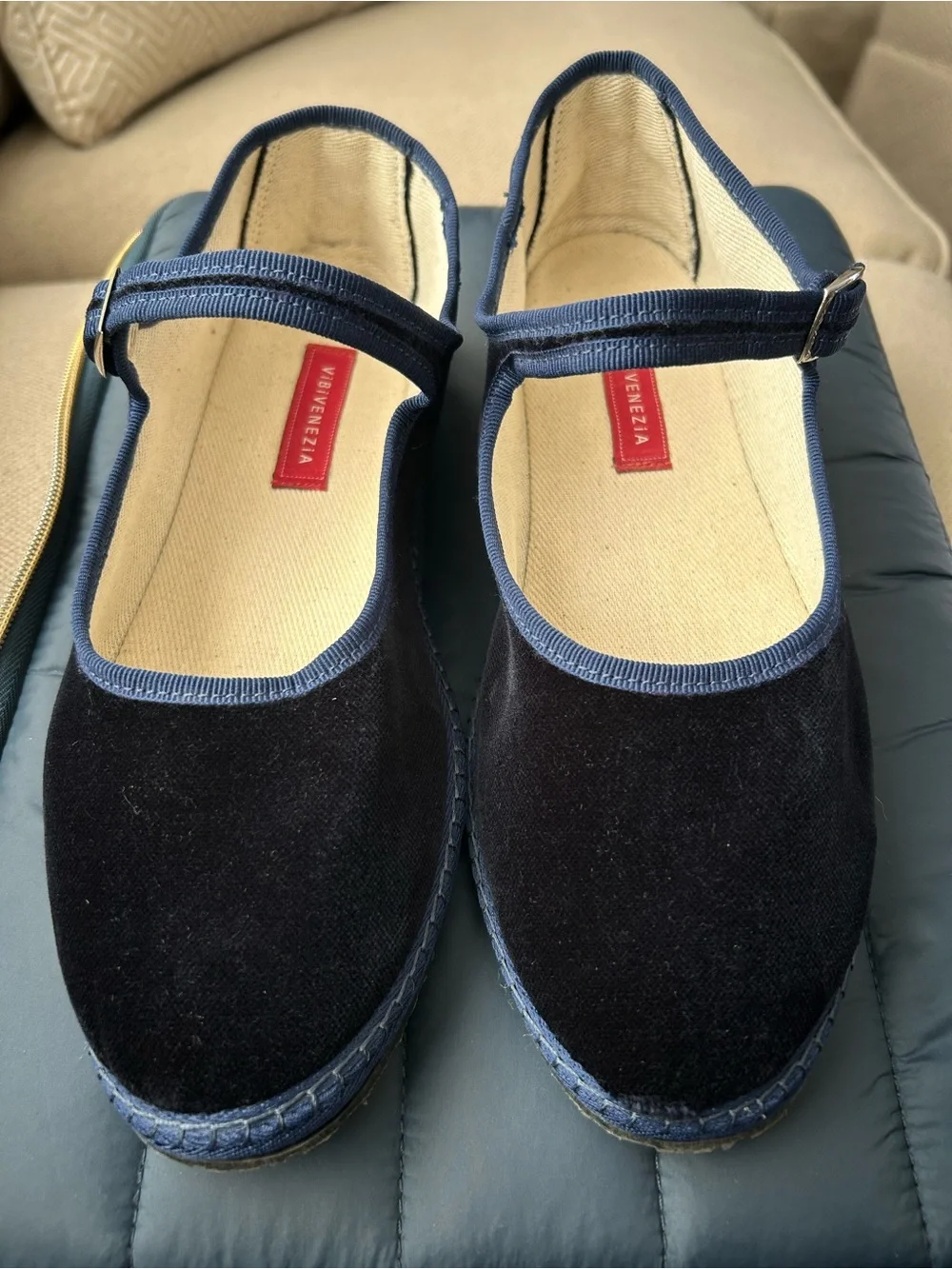 Delfina velvet Mary Janes from Vibi Venezia in Navy Blue